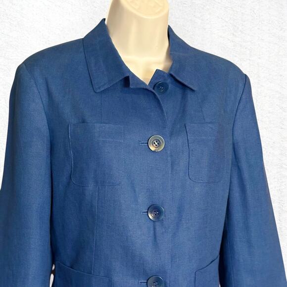 Vintage 90s Talbots Irish Linen Blazer Blue Sz 6 Button Up Lined Coastal Preppy - Picture 4 of 8